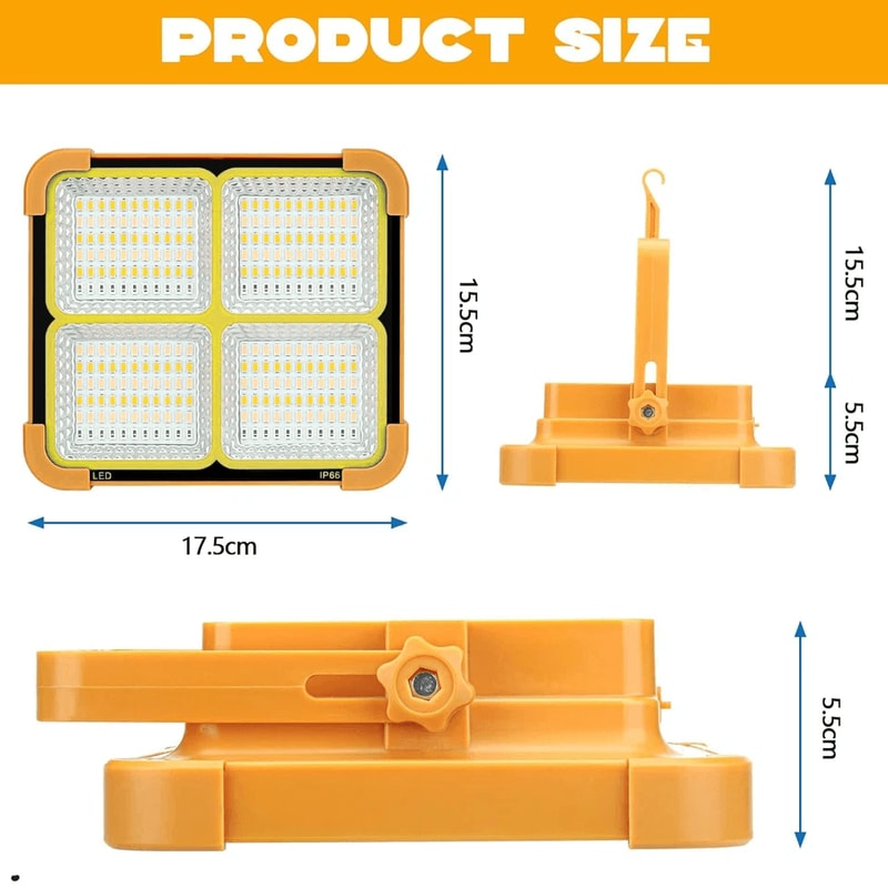 Solar Work Light 100W Rechargeable LED Camping Light 2