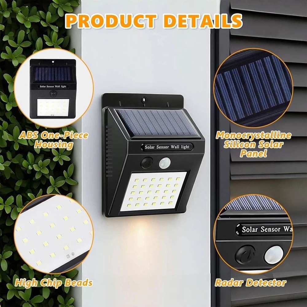 Solar Motion Sensor Lights Waterproof LED Outdoor Wall Lamps 4