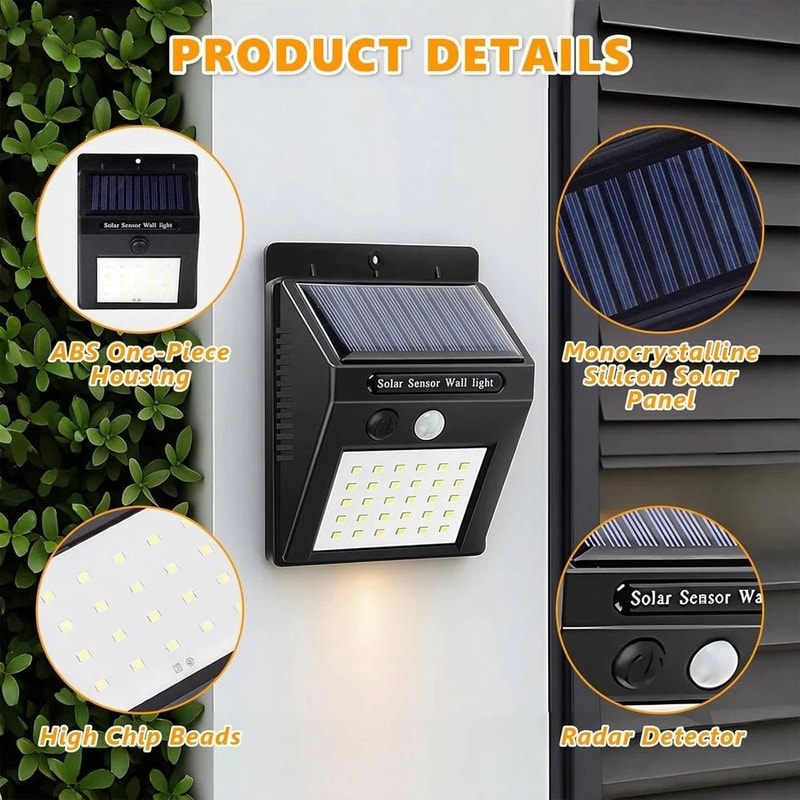 Solar Motion Sensor Lights Waterproof LED Outdoor Wall Lamps 4