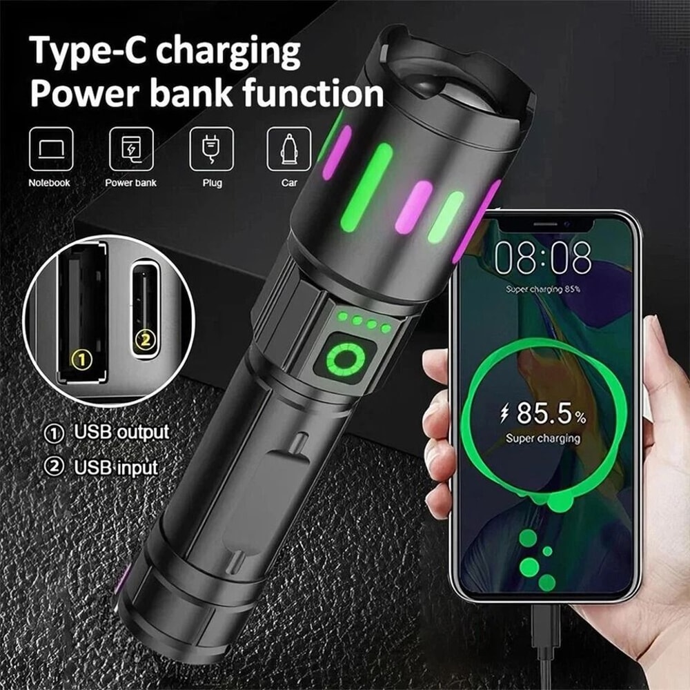 Rechargeable LED Tactical Flashlight With Zoom Beam And Work Light 5