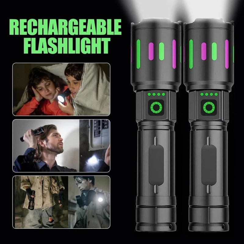 Rechargeable LED Tactical Flashlight With Zoom Beam And Work Light 7