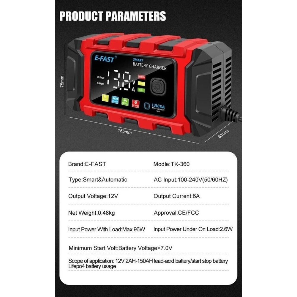 Smart Car Battery Charger Maintainer For Motorcycle AGM Batteries 3