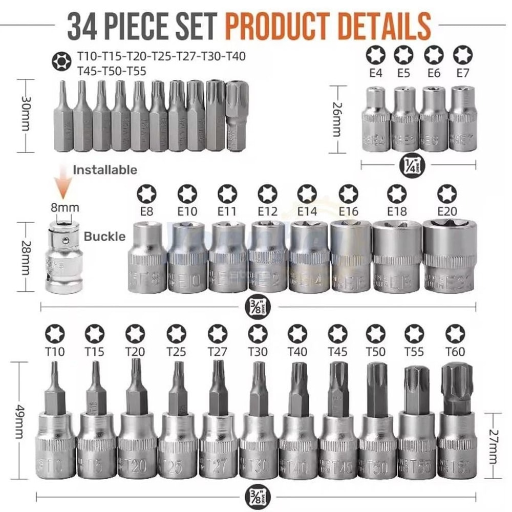 Torx Socket Set With E Sockets Star Bits And Storage Case 10