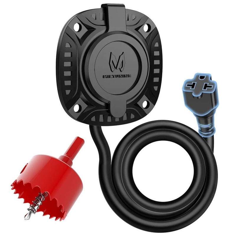RV Shore Power Inlet Plug With T Blade Adapter And Hole Saw 1