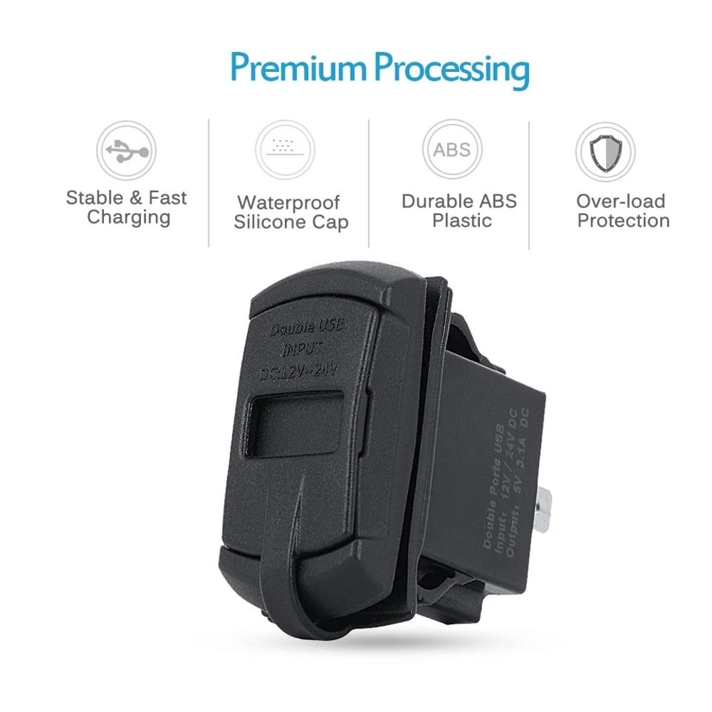 Dual USB Car Charger With Voltmeter Fast Charge Rocker Switch Panel For Truck Van 5