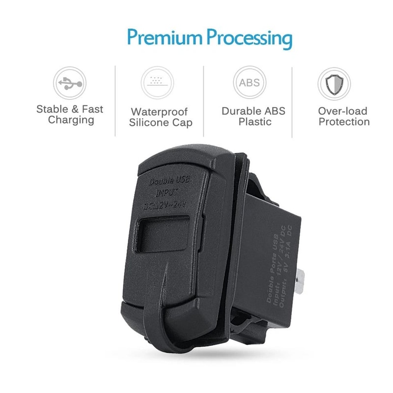 Dual USB Car Charger With Voltmeter Fast Charge Rocker Switch Panel For Truck Van 5