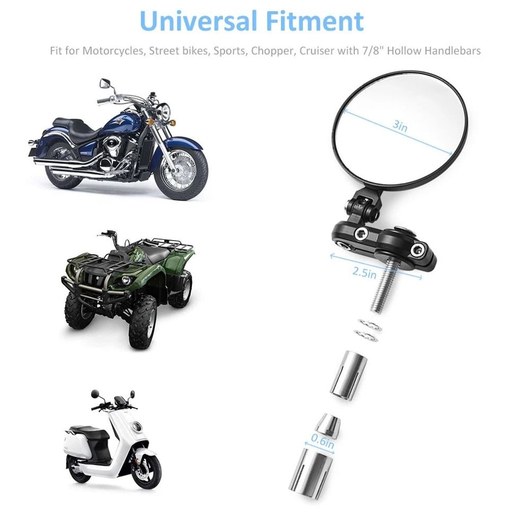 Motorcycle Bar End Mirrors 3 Inch Round Foldable Rear View Pair 5