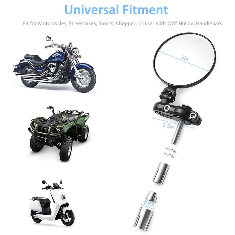 Motorcycle Bar End Mirrors 3 Inch Round Foldable Rear View Pair 5