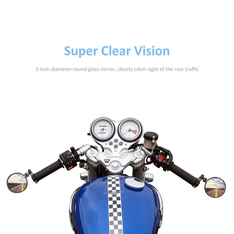 Motorcycle Bar End Mirrors 3 Inch Round Foldable Rear View Pair 7
