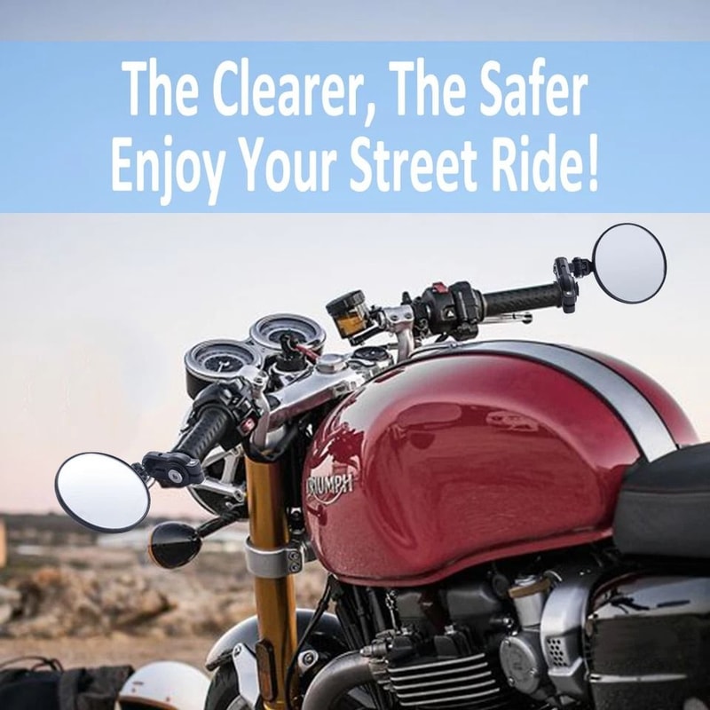 Motorcycle Bar End Mirrors 3 Inch Round Foldable Rear View Pair 8