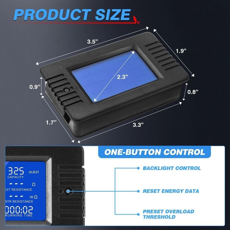 Battery Monitor LCD Voltage Current Meter With Shunt 10