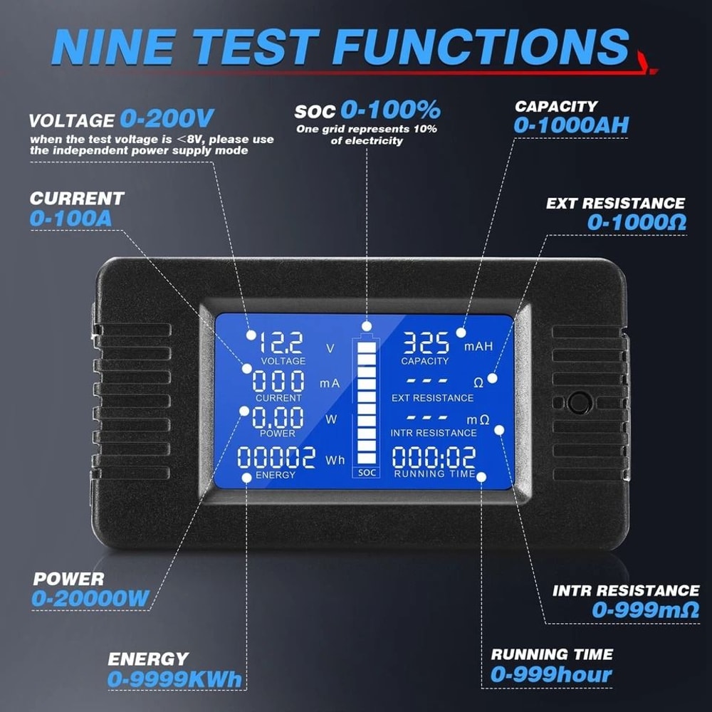 Battery Monitor LCD Voltage Current Meter With Shunt 8