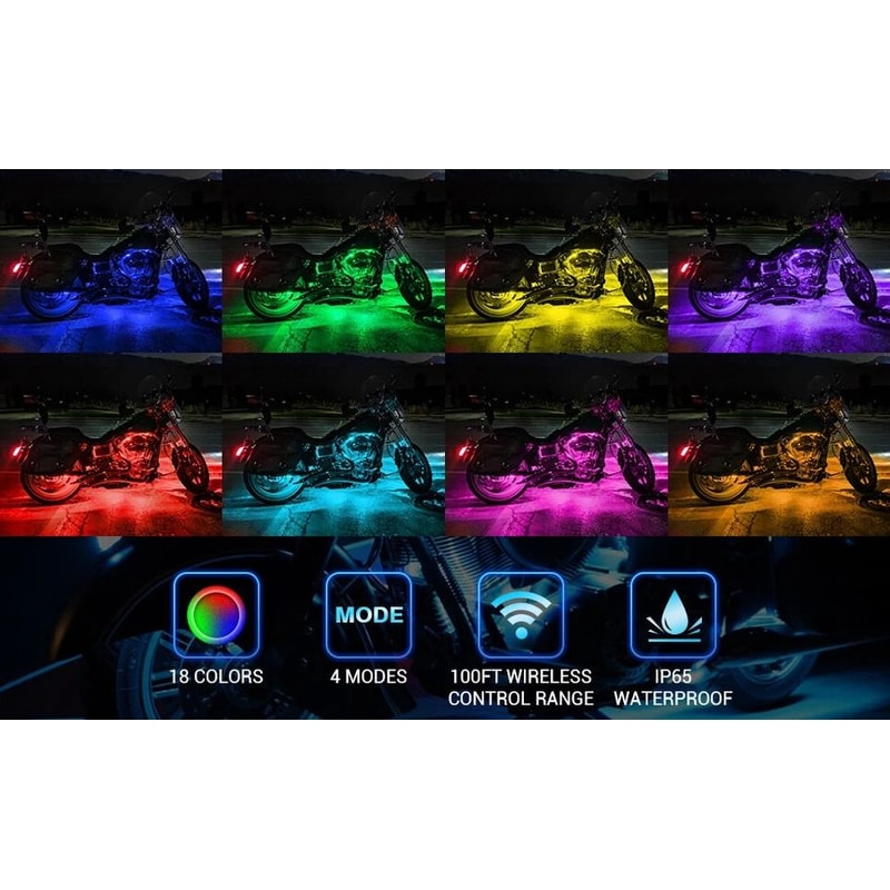 Pod RGB Motorcycle LED Underglow Light Kit With Wireless Remote 8