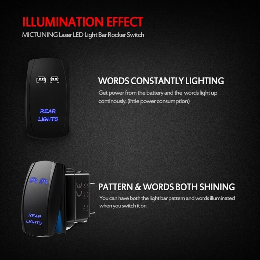 Rear Lights Rocker Switch With Blue LED 3