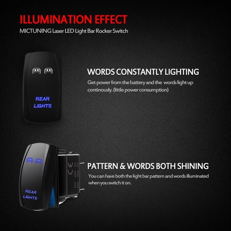 Rear Lights Rocker Switch With Blue LED 3