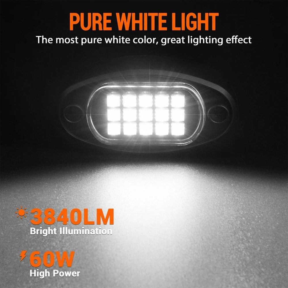 Pod Pure White LED Rock Lights Waterproof Underbody Kit 4