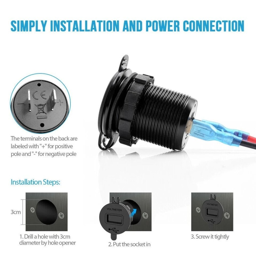 QC Dual USB Car Charger Socket With Digital Voltmeter For RV Truck Boat 4