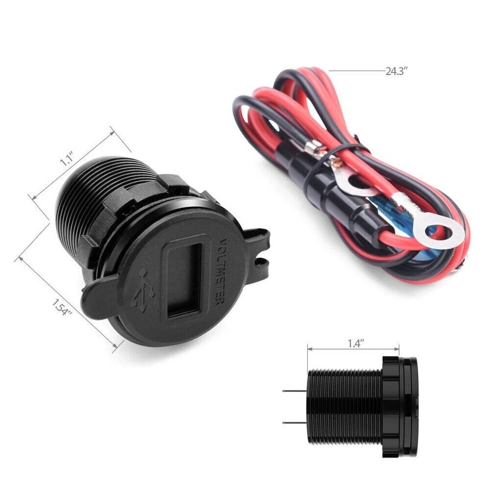 QC Dual USB Car Charger Socket With Digital Voltmeter For RV Truck Boat 5