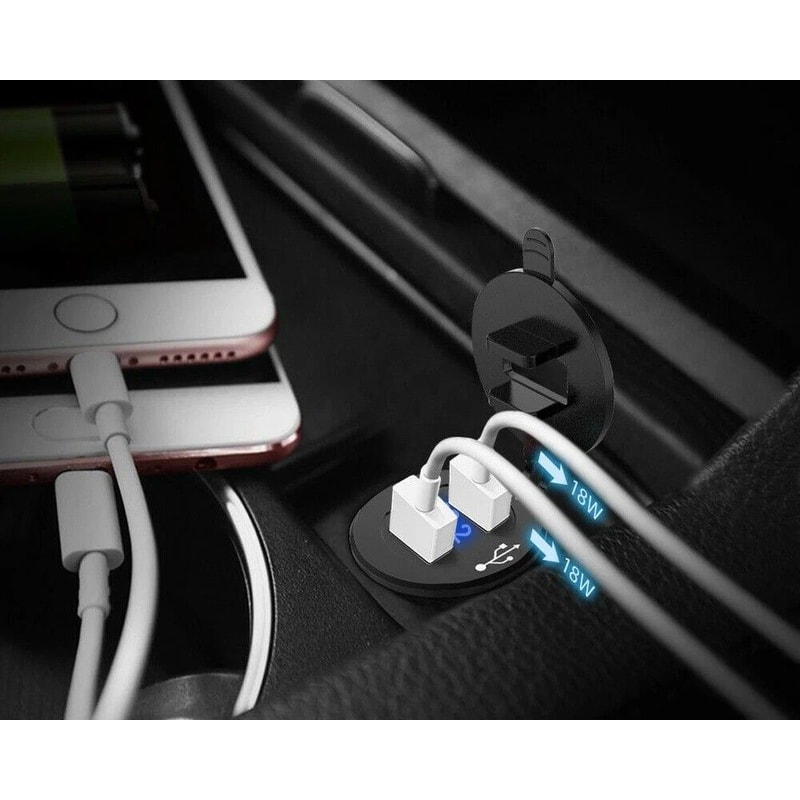QC Dual USB Car Charger Socket With Digital Voltmeter For RV Truck Boat 0