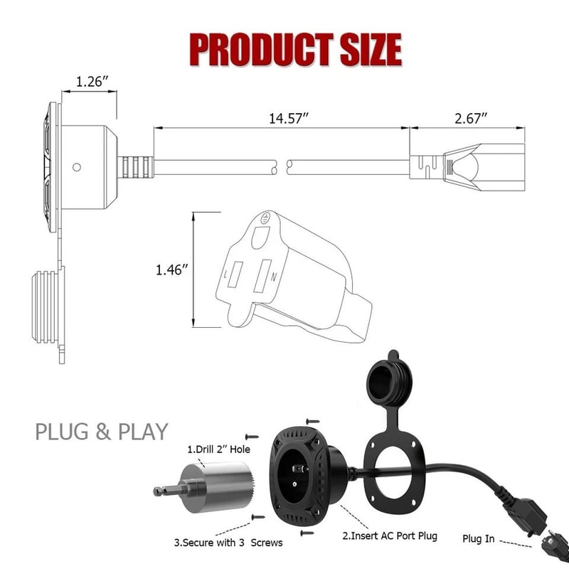 RV Power Port AC Power Inlet With Cord 5