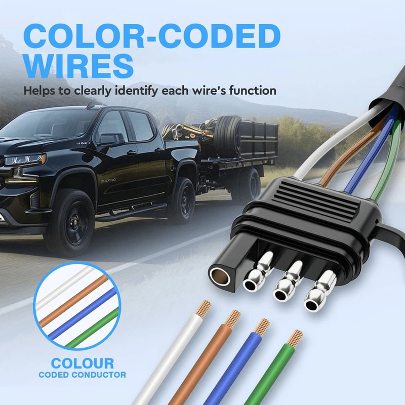 Way Flat Trailer Extension Cable AWG Wiring Harness For Secure Vehicle To Trailer Connection 12