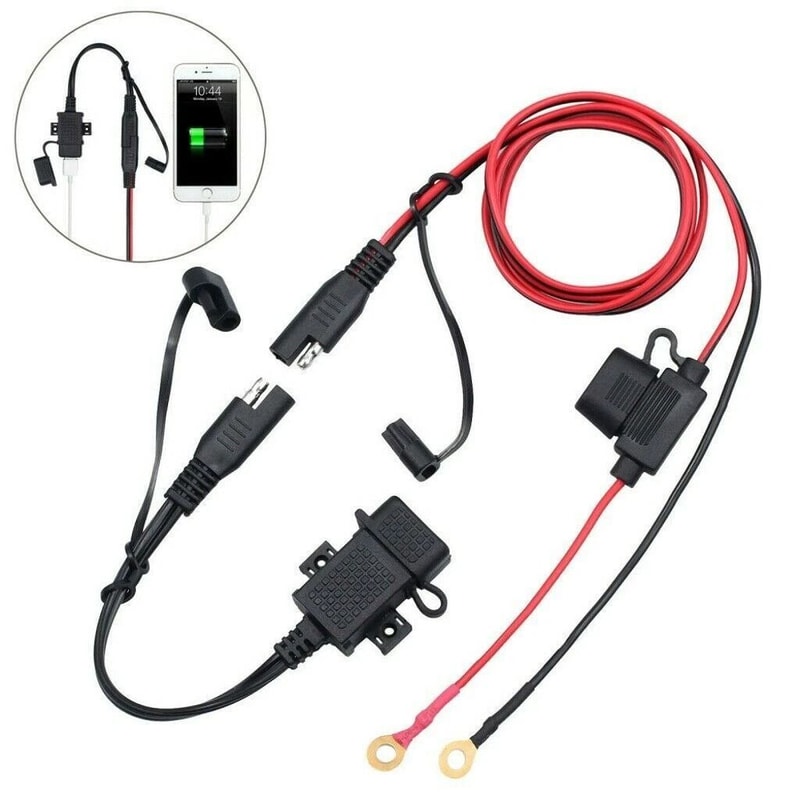 Waterproof Motorcycle USB Charger SAE To USB Adapter With Fuse 0
