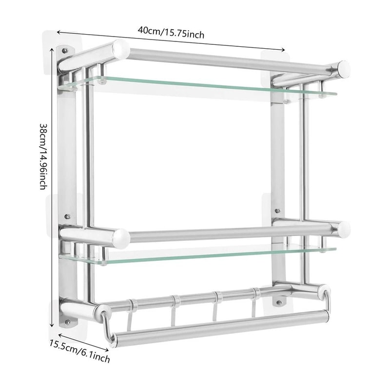 Tempered Glass Bathroom Shelf Wall Mounted Stainless Steel Rack 2