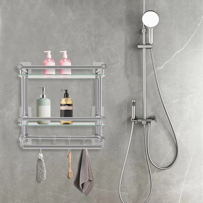 Tempered Glass Bathroom Shelf Wall Mounted Stainless Steel Rack 3