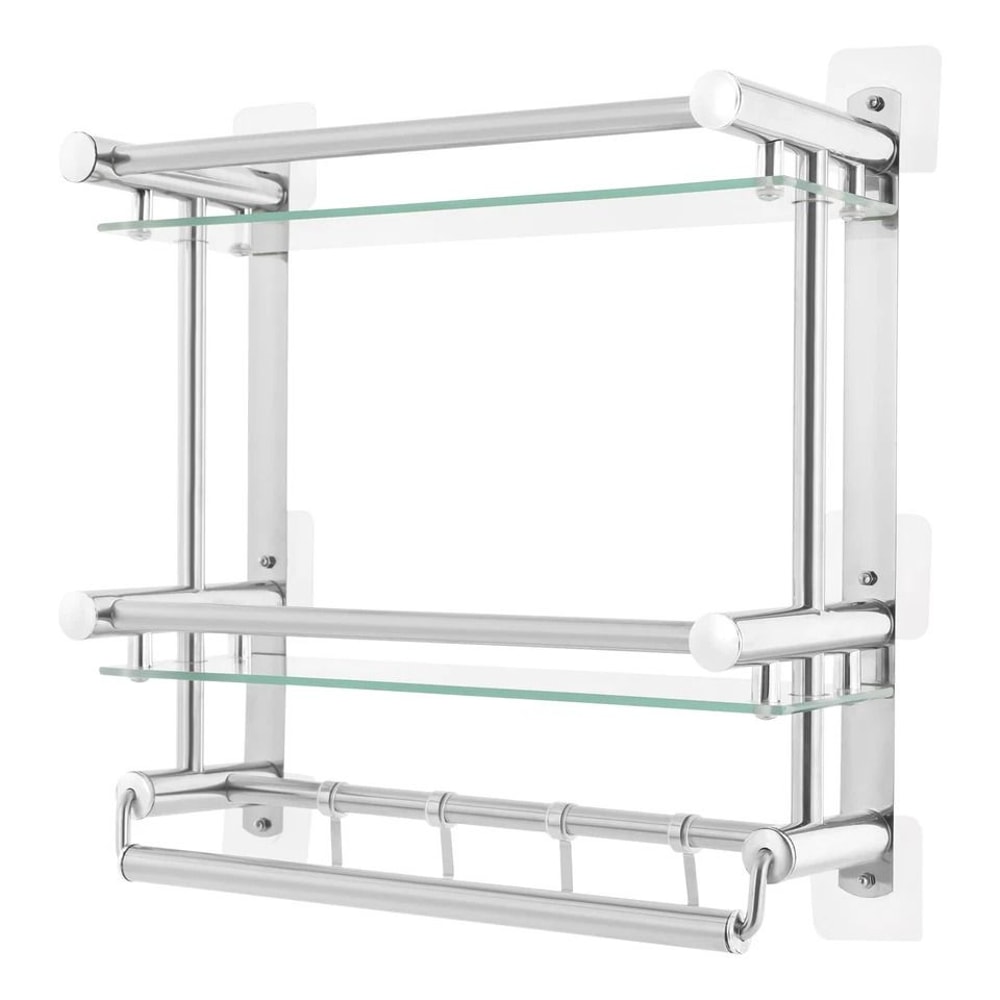 Tempered Glass Bathroom Shelf Wall Mounted Stainless Steel Rack 8