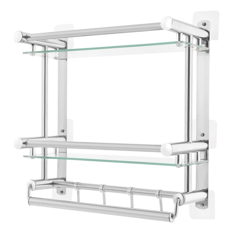 Tempered Glass Bathroom Shelf Wall Mounted Stainless Steel Rack 8