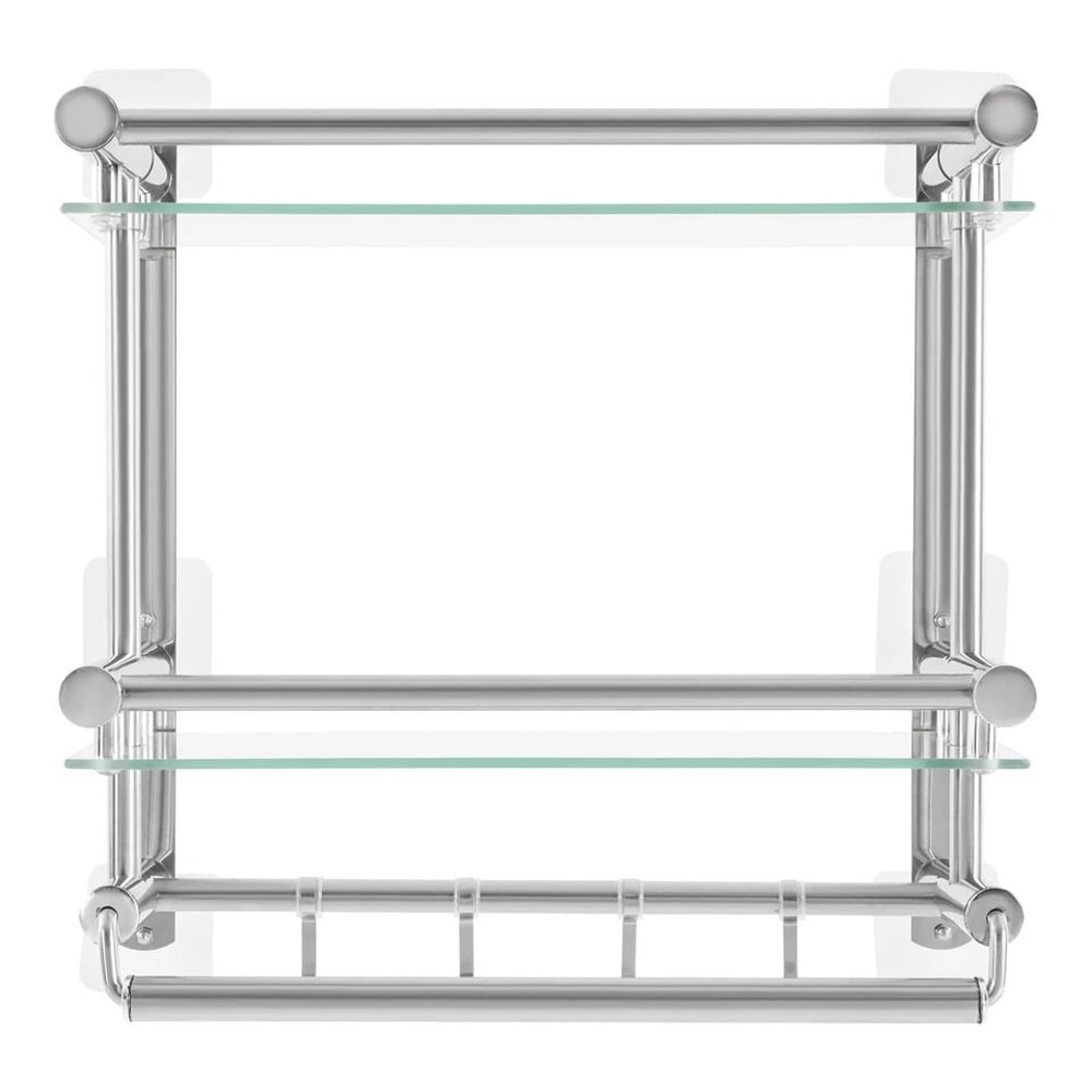 Tempered Glass Bathroom Shelf Wall Mounted Stainless Steel Rack 9
