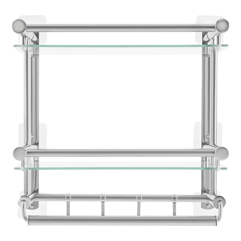 Tempered Glass Bathroom Shelf Wall Mounted Stainless Steel Rack 9