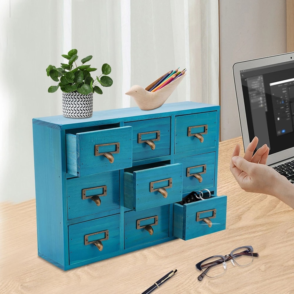 Vintage Drawer Apothecary Cabinet Herb Storage Box & Wooden Drawer Organizer