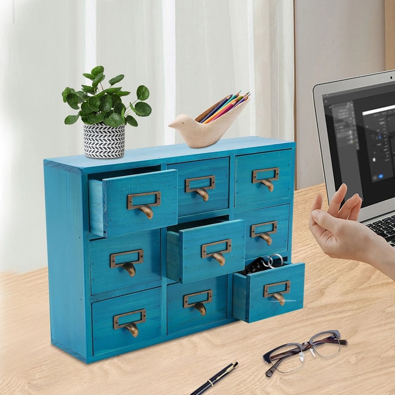 Vintage Drawer Apothecary Cabinet Herb Storage Box & Wooden Drawer Organizer