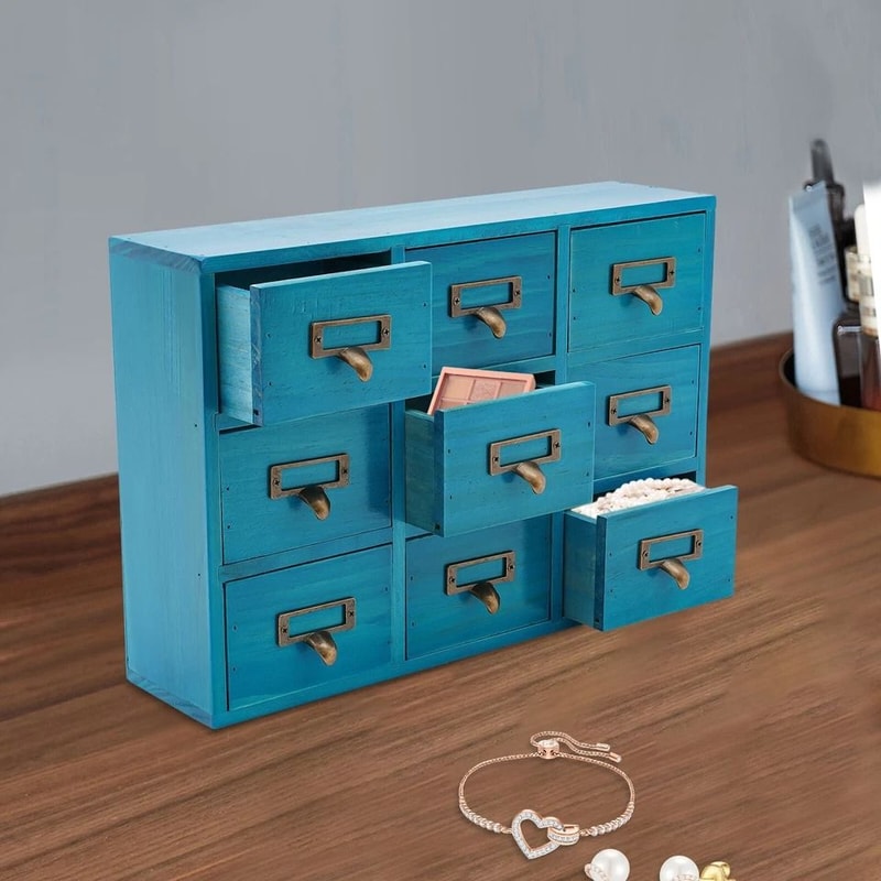 Vintage Drawer Apothecary Cabinet Herb Storage Box & Wooden Drawer Organizer