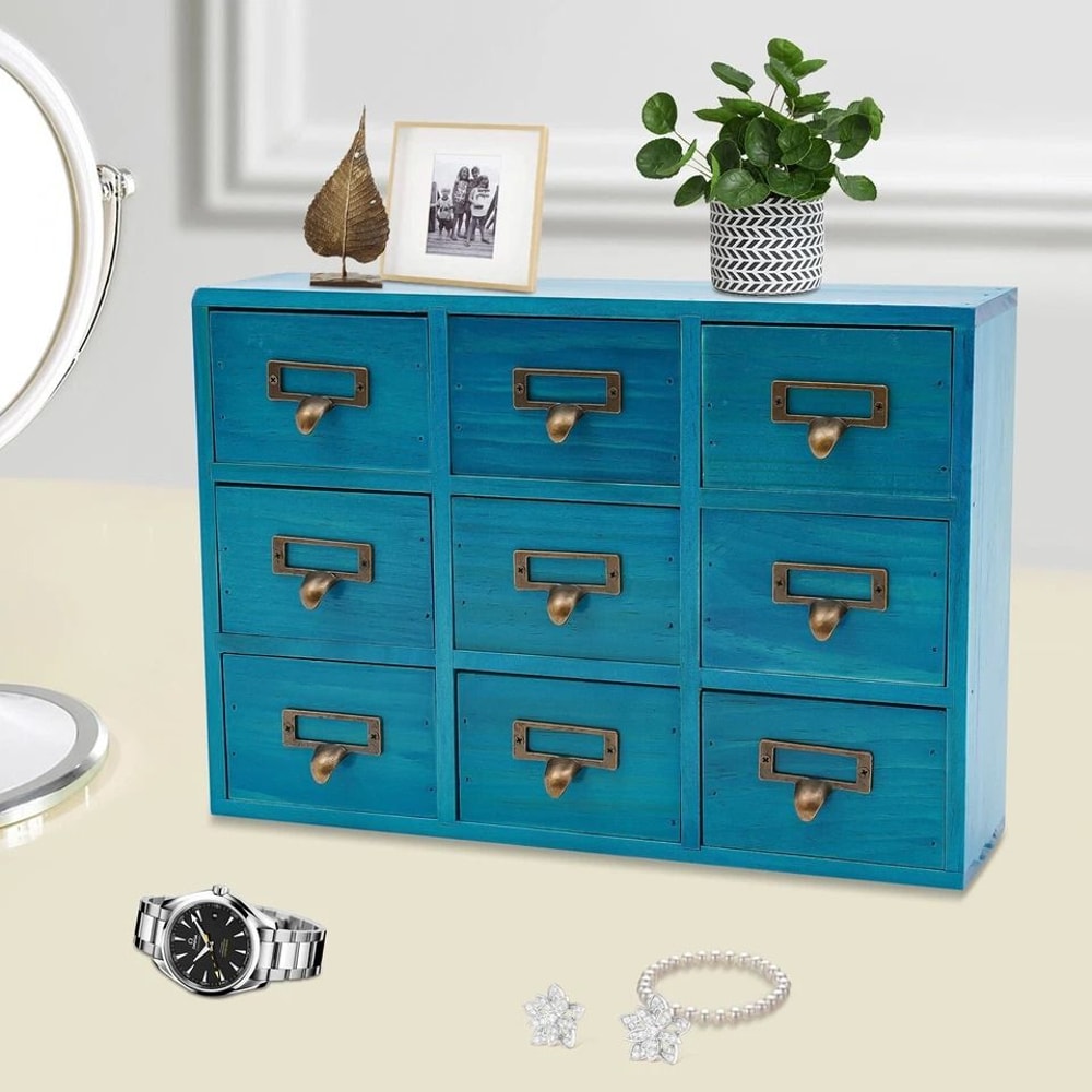 Vintage Drawer Apothecary Cabinet Herb Storage Box & Wooden Drawer Organizer