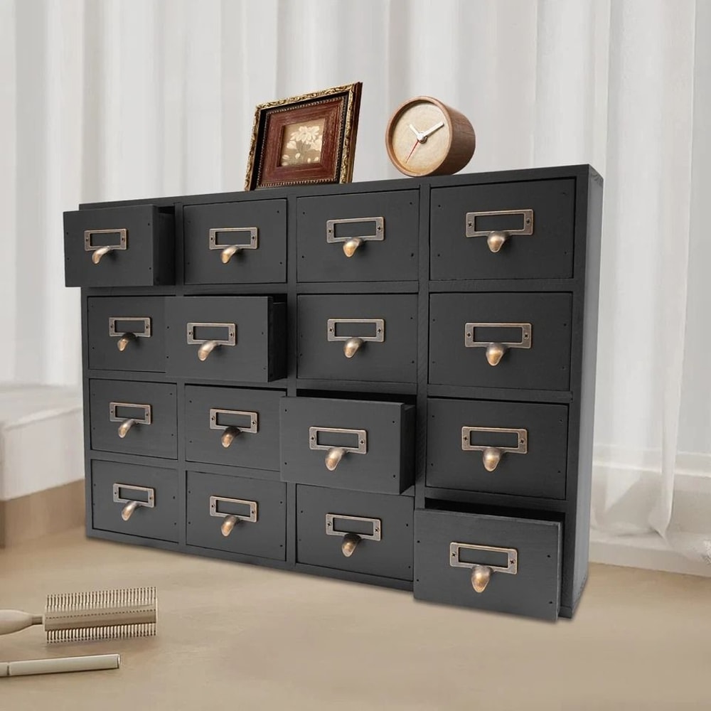 Drawer Apothecary Cabinet Herb Storage Box Wooden Desk Organizer 2