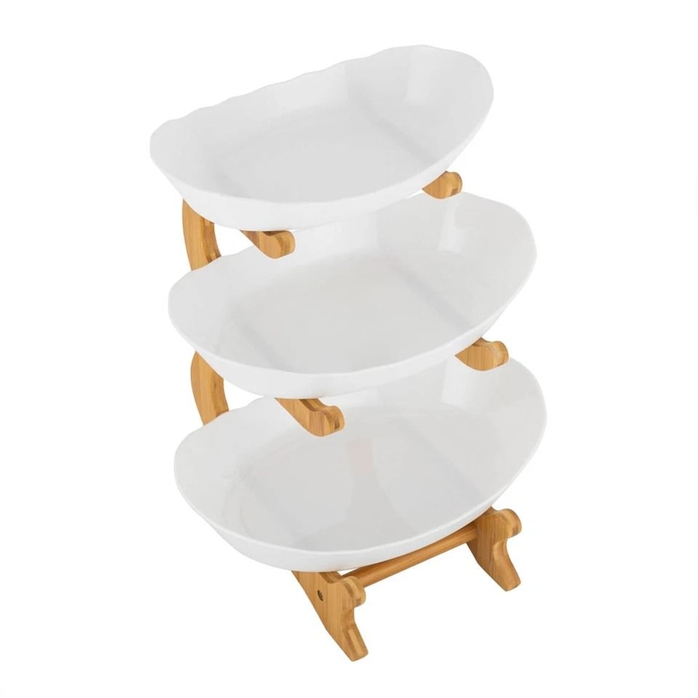 Serving Tray With Bowls Bamboo Snack And Dessert Stand 2
