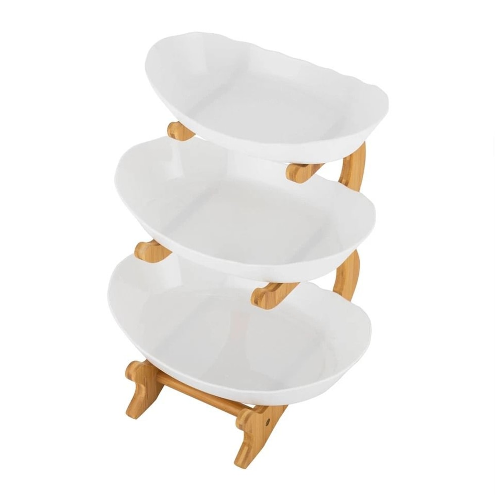 Serving Tray With Bowls Bamboo Snack And Dessert Stand 4