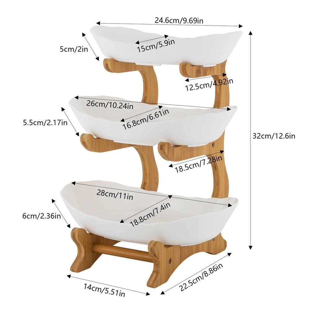 Serving Tray With Bowls Bamboo Snack And Dessert Stand 6