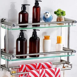 wall-mounted bathroom shelf with glass countertop & towel rack stainless steel storage