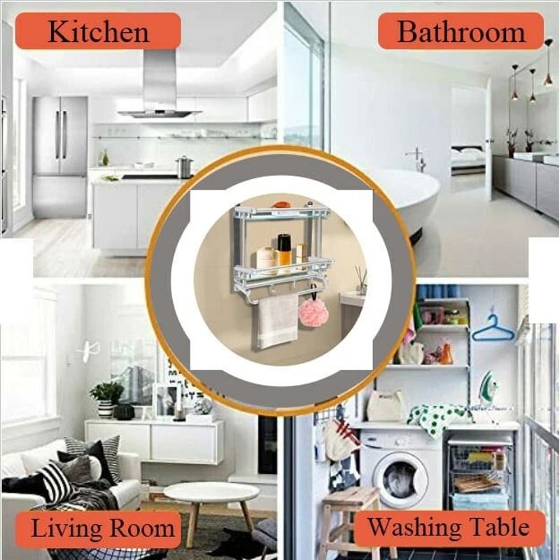 WallMounted Bathroom Shelf With Glass Countertop Towel Rack Stainless Steel Storage 8