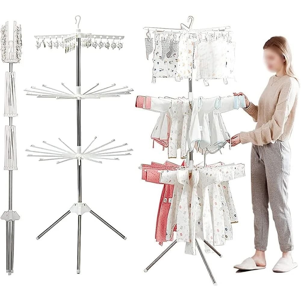 Premium Stainless Steel Clothes Drying Rack With Rotatable Arms For Hangers 0