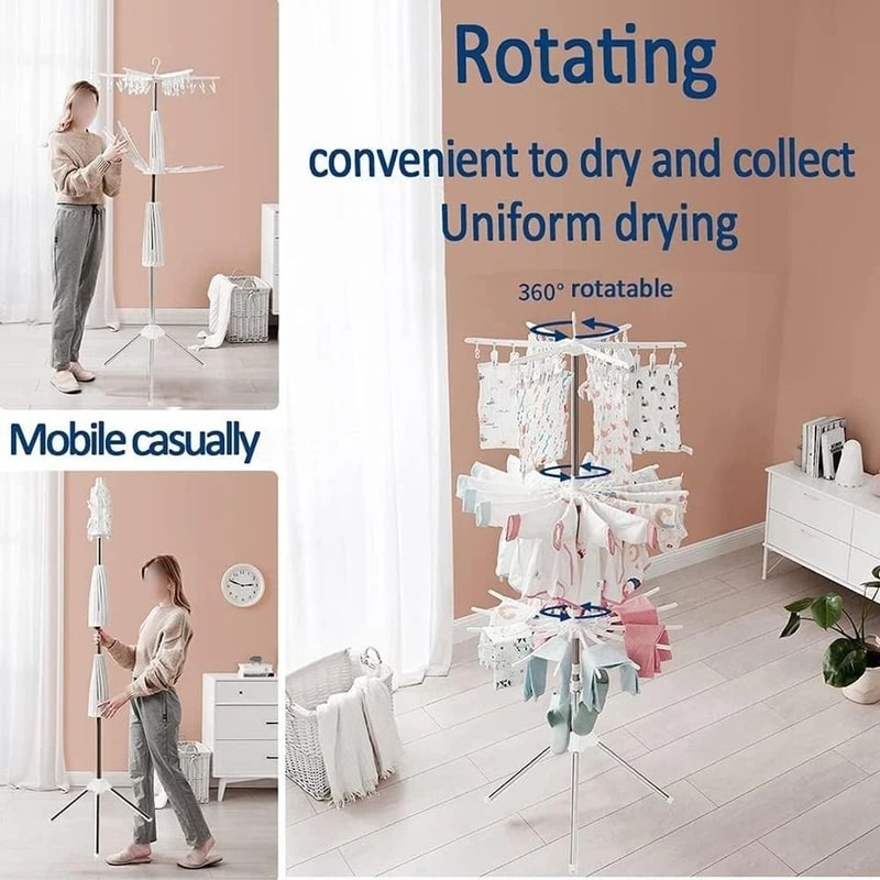 Premium Stainless Steel Clothes Drying Rack With Rotatable Arms For Hangers 6