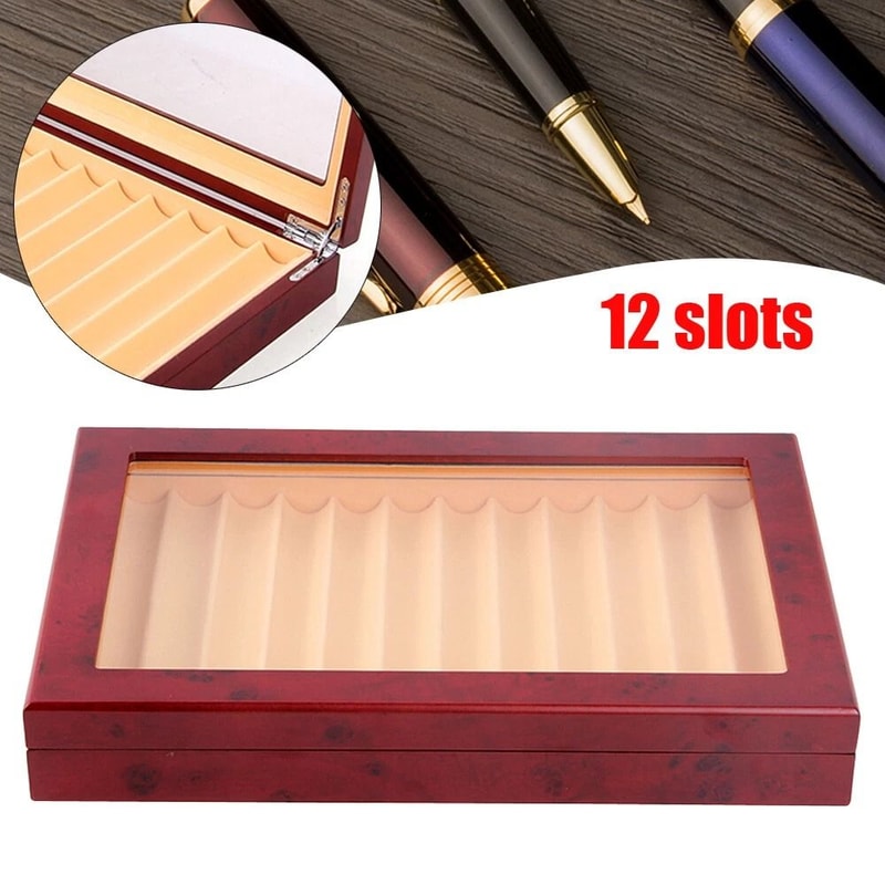 Premium Slot Wood Fountain Pen Display Case Collector Box Organizer 1