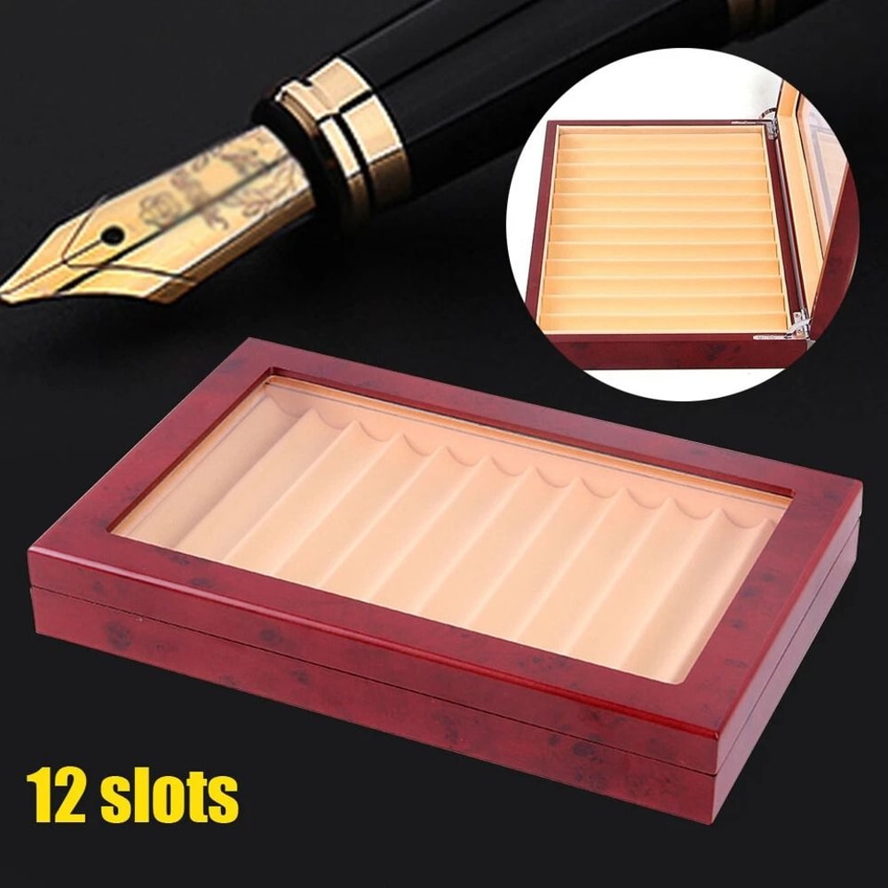 Premium Slot Wood Fountain Pen Display Case Collector Box Organizer 7