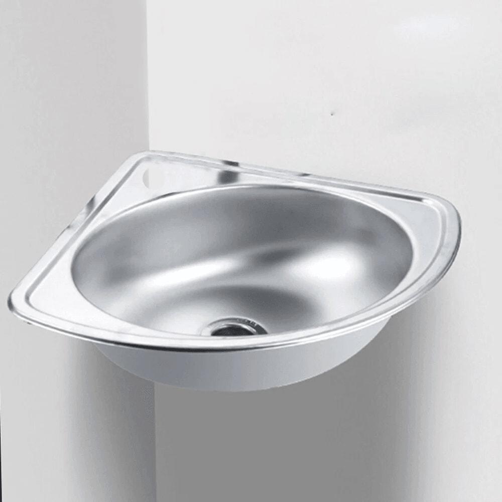 Modern Space Saving Stainless Steel Corner Wash Basin Wall Mounted Bathroom Sink 2