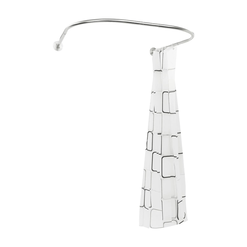 Adjustable UShaped Shower Rod NoDrill Stainless Steel Corner Curtain Rod 0