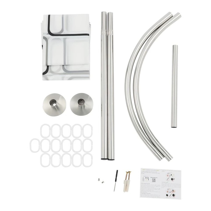 Adjustable UShaped Shower Rod NoDrill Stainless Steel Corner Curtain Rod 1