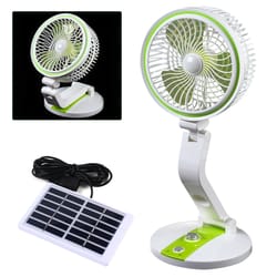 portable solar rechargeable fan with led light & adjustable tilt